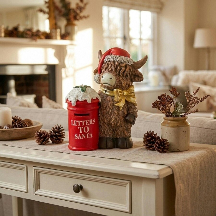 Garden Greatness LED Festive Highland Cow Post Box