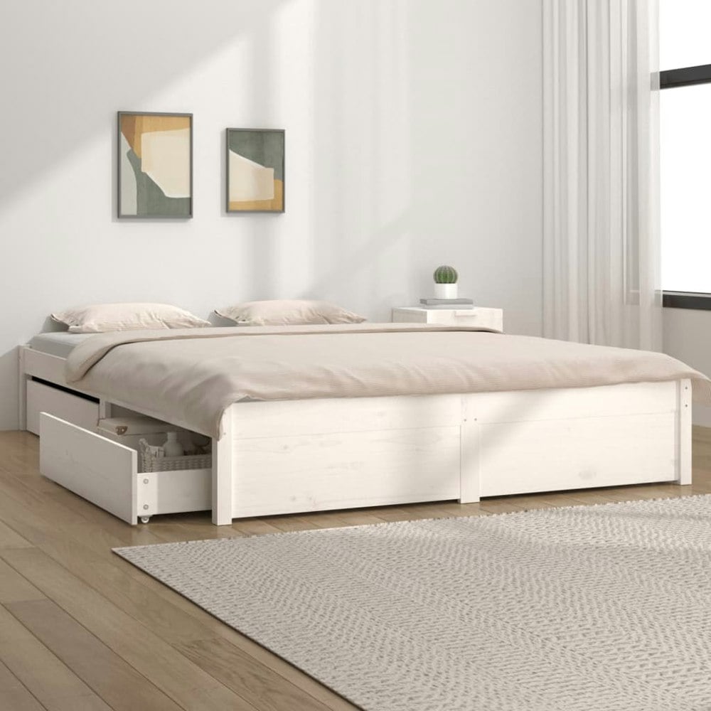 Berkfield Bed Frame with Drawers White 140x200 cm
