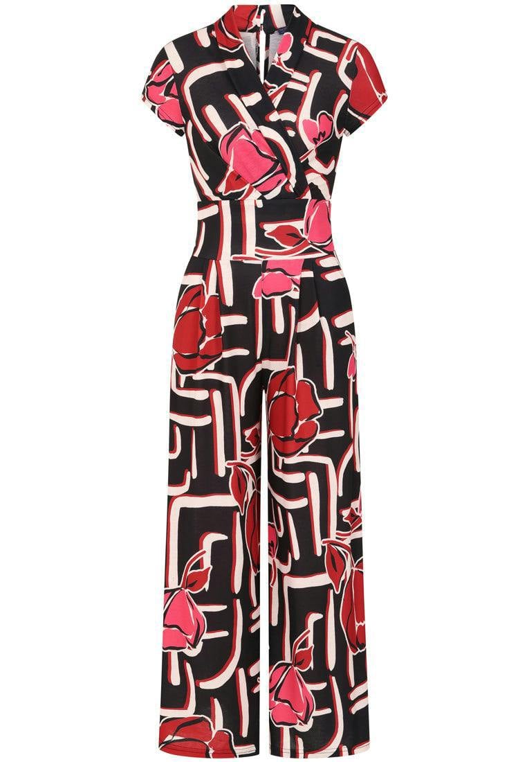 HotSquash V Neck Wide Leg Jumpsuit with Cap Sleeves