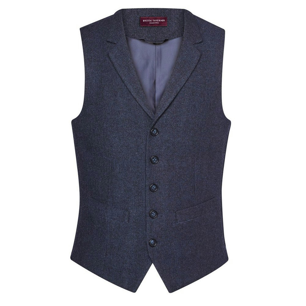 Brook Taverner Mens Memphis Waistcoat - Navy Herringbone