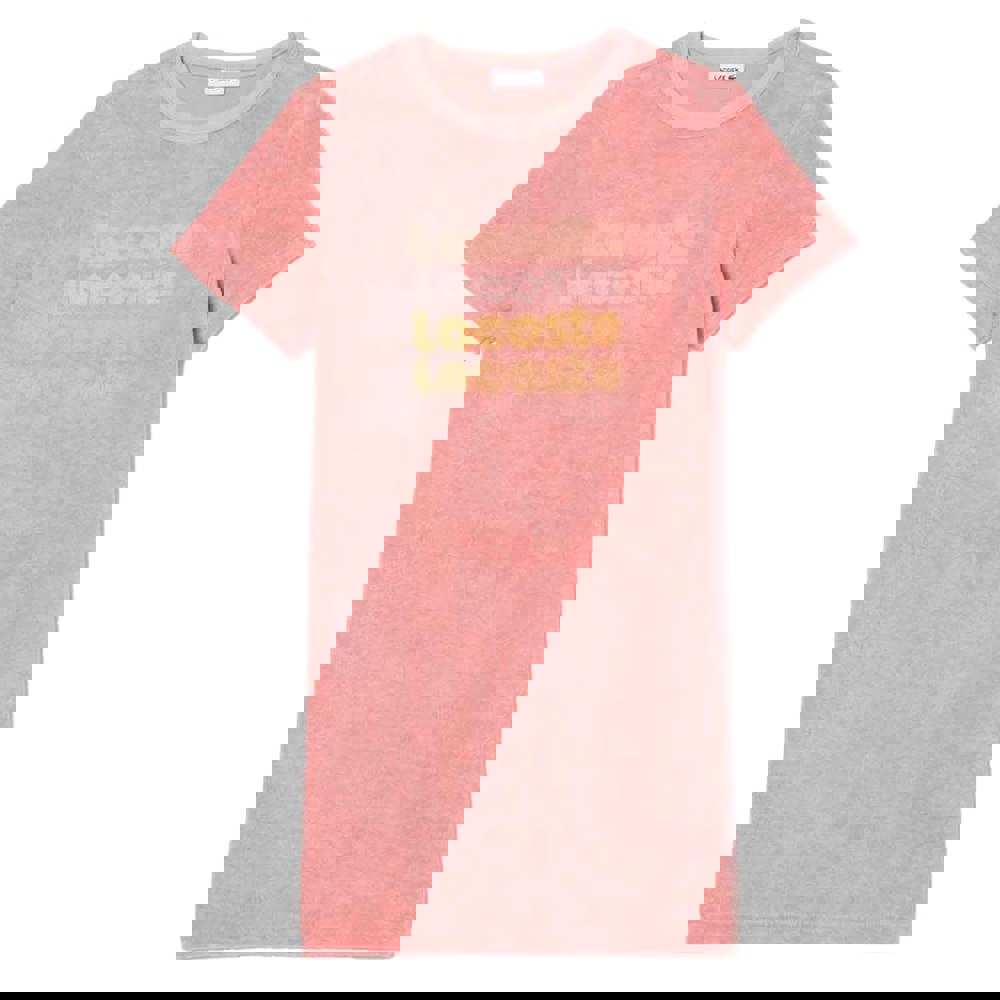 Lacoste Girls Repeat Logo Cotton T-Shirt Dress - Pink