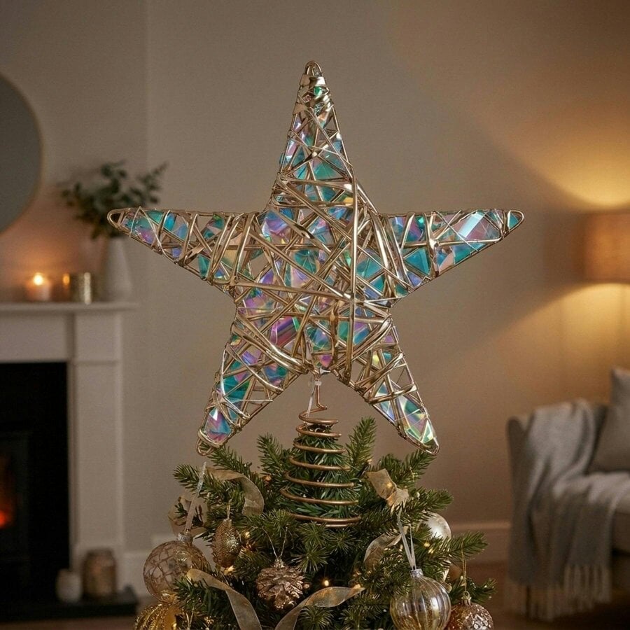Garden Greatness Gold Holographic Star LED Tree Topper