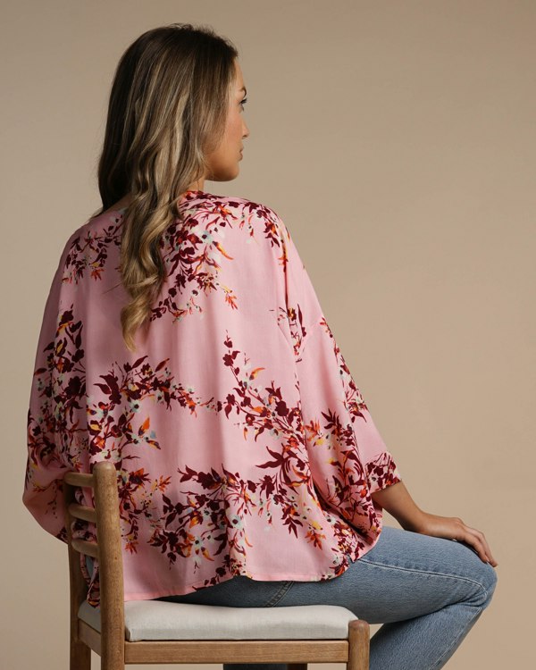 Antonia York Mya Short Kimono Jacket - Pink Floral 