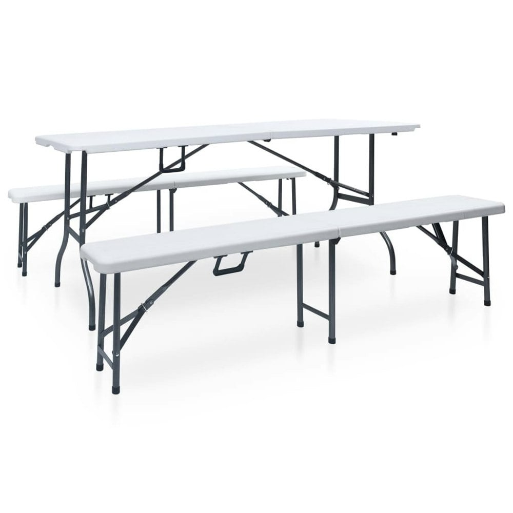 Berkfield Folding Garden Table with 2 Benches 180 cm Steel and HDPE White