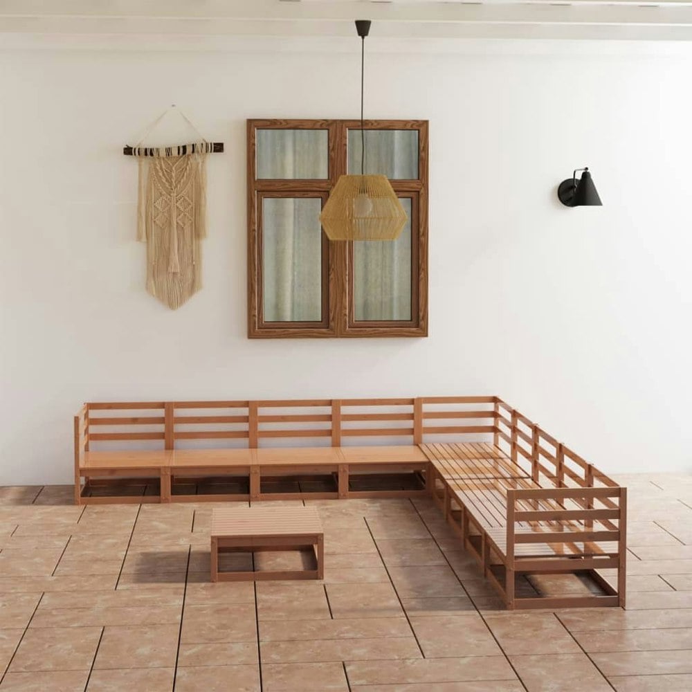 Berkfield 10 Piece Garden Lounge Set Honey Brown Solid Pinewood