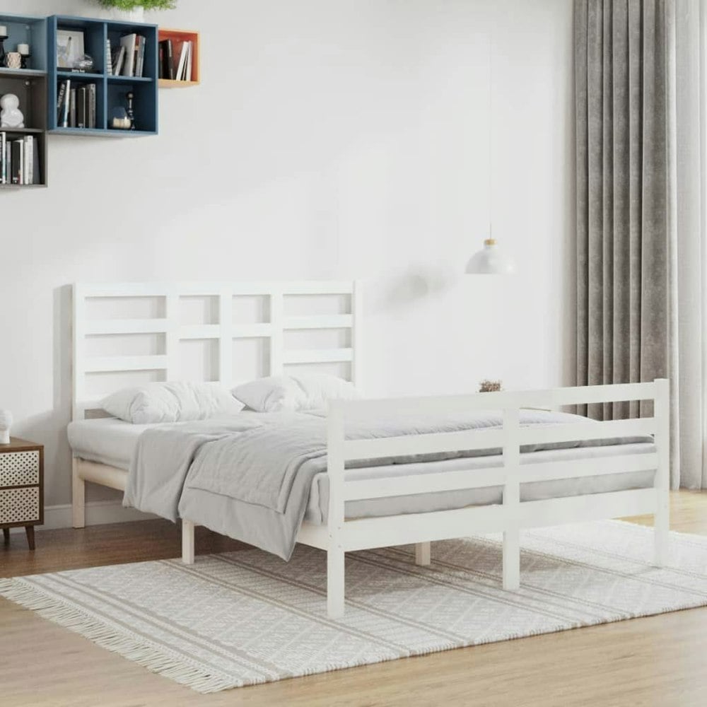 Berkfield Bed Frame White Solid Wood 140x200 cm
