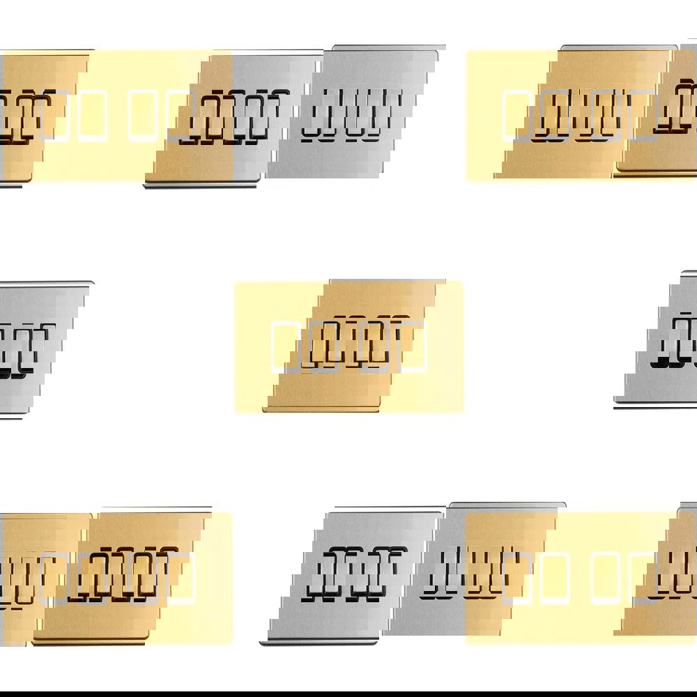 5 PACK 4 Gang Quad Light Switch SCREWLESS SATIN BRASS 2 Way 10A Slim Rocker 