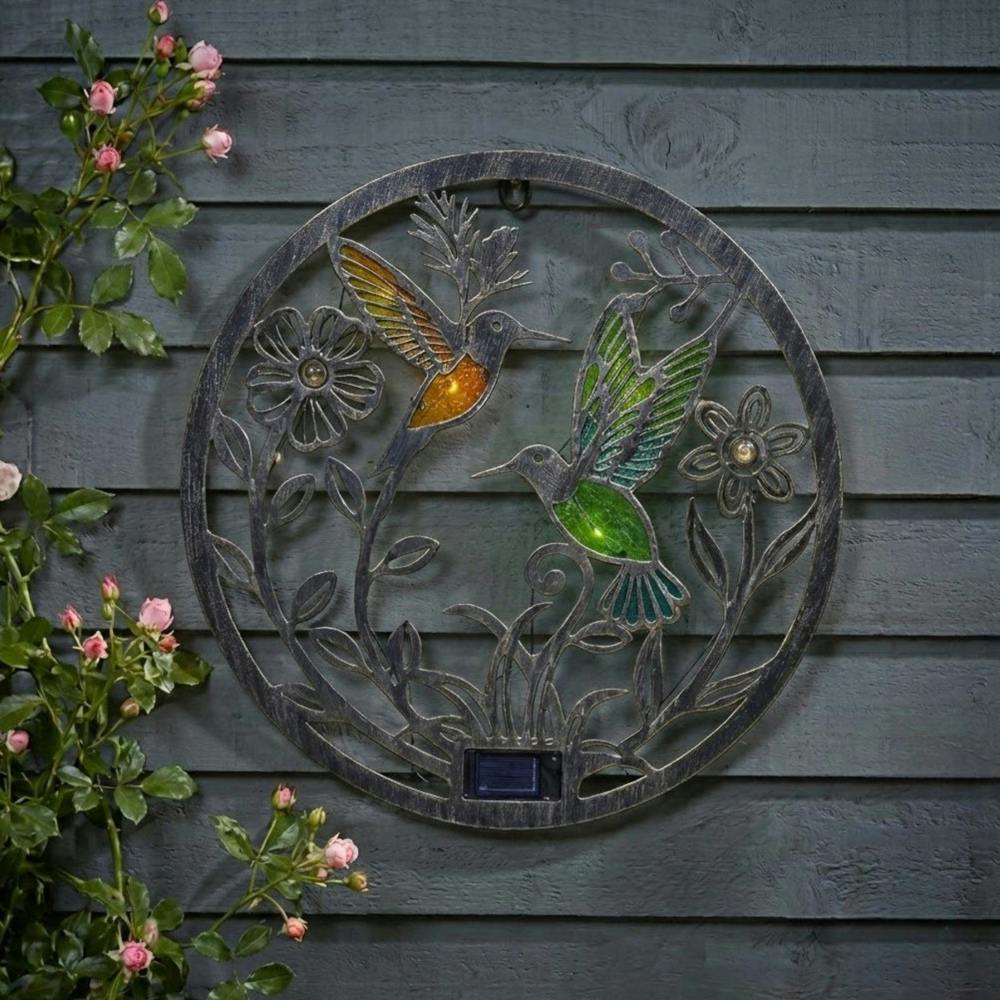 Garden Greatness Lunaria Hummgbird Disc Solar Wall Light