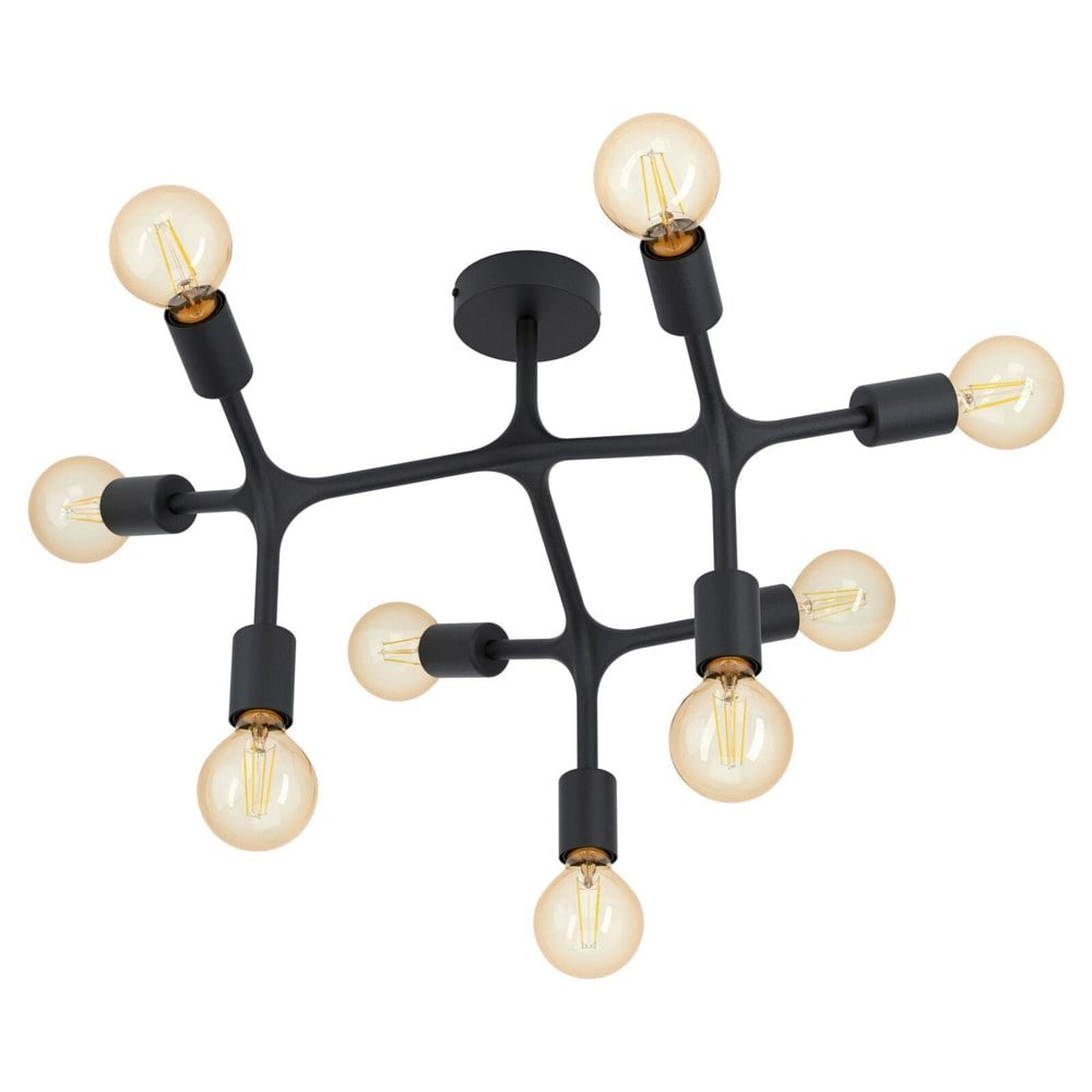 Flush 9 Bulb Ceiling Light Colour Black Arms & Lamp Holders Bulb E27 9x60W Loops