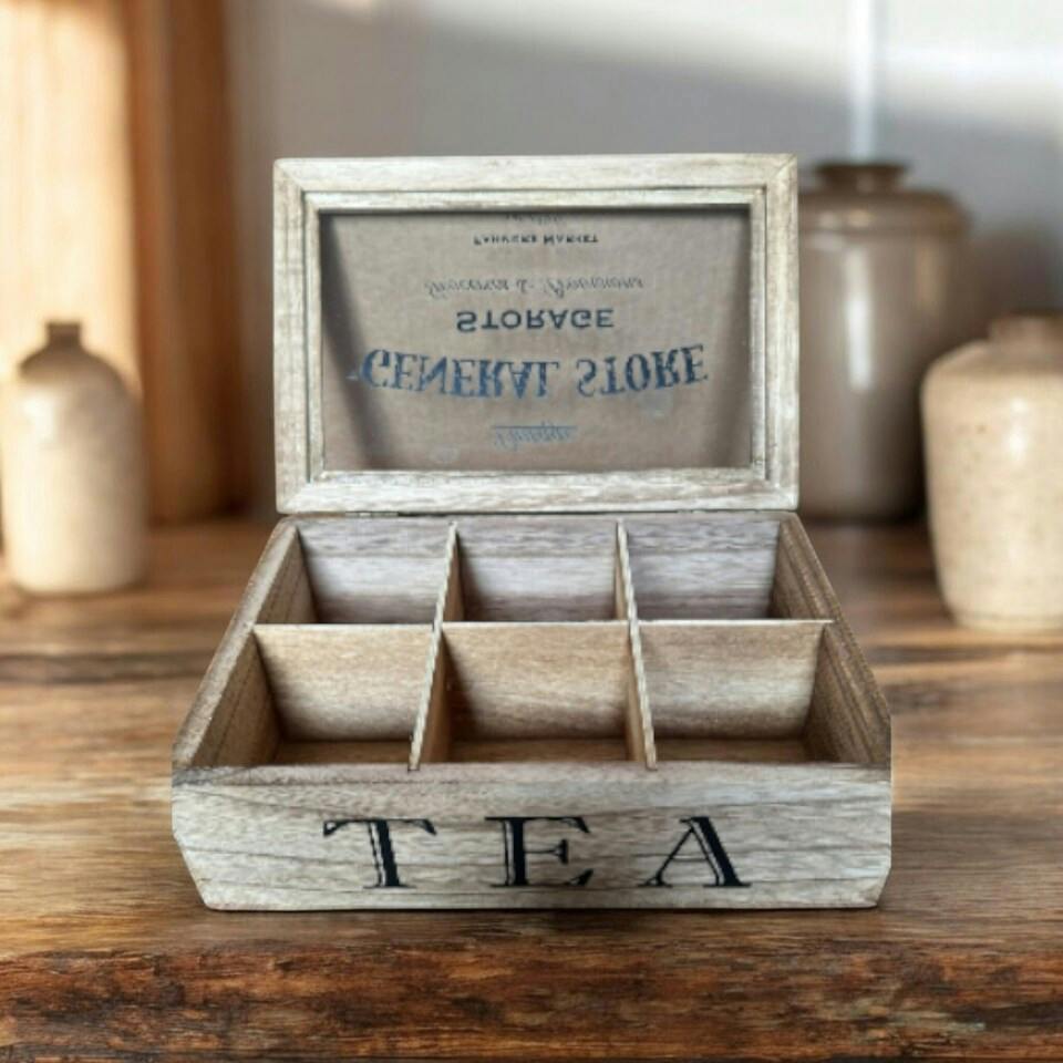 Blue Canyon Rustic Vintage Style Wood Tea Bag Box Caddy Storage Organiser