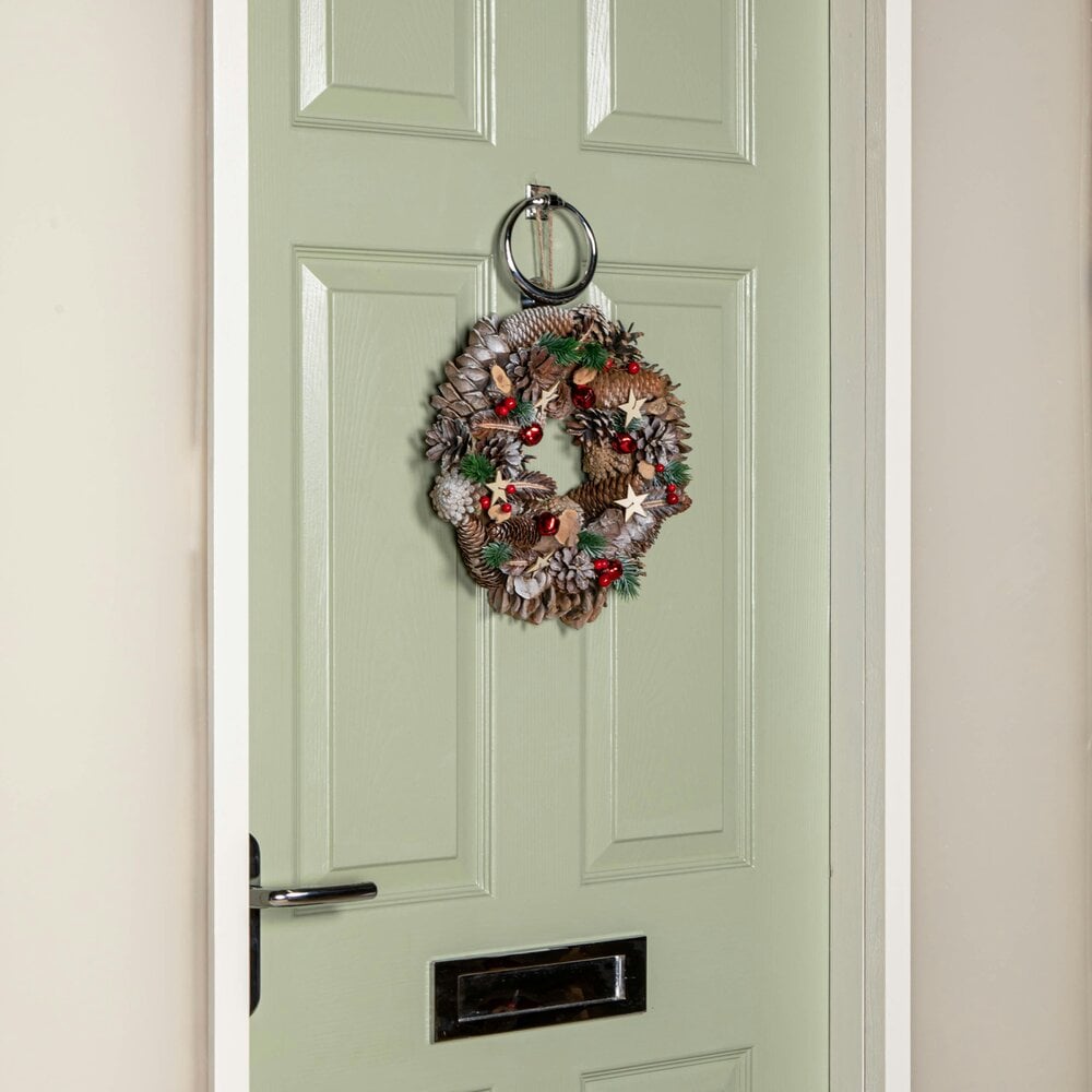 Samuel Alexander 30cm Hanging Christmas Wreath with Red Jingle Bells, Berries and Frosted Stars