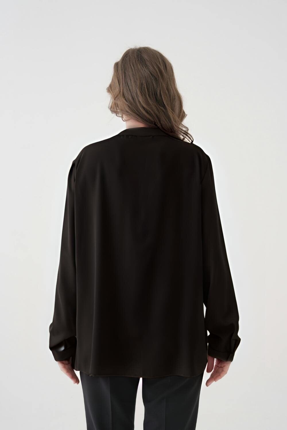 Hoxton Gal Oversized Long Sleeve with Ruffle Detail Blouse in Black