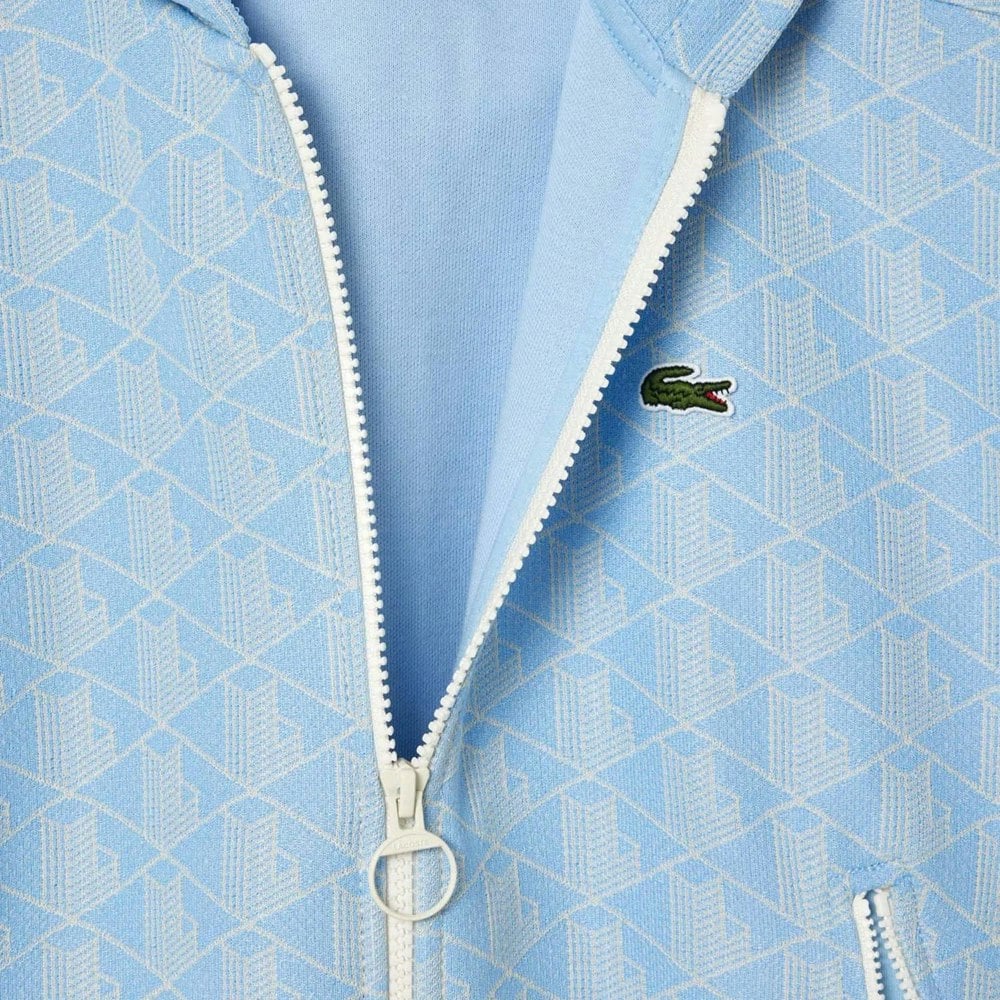 Lacoste Womens Jacquard Monogram Full Zip Hoodie - Light Blue/White