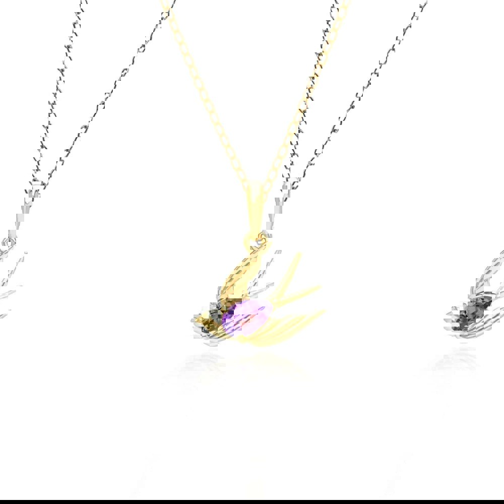 253P340803925 ECFEW™ Creator Amethyst Hummingbird Pendant Necklace in Gold Plated Sterling Silver 