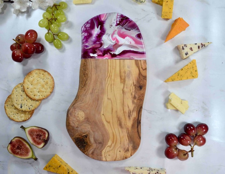 Pink Chopping Board - Olive Wood Cheese Board - Unique Gifts for Girlfriend - Cheese Lover Gifts - Foodie Gifts - Mothers Day Gifts