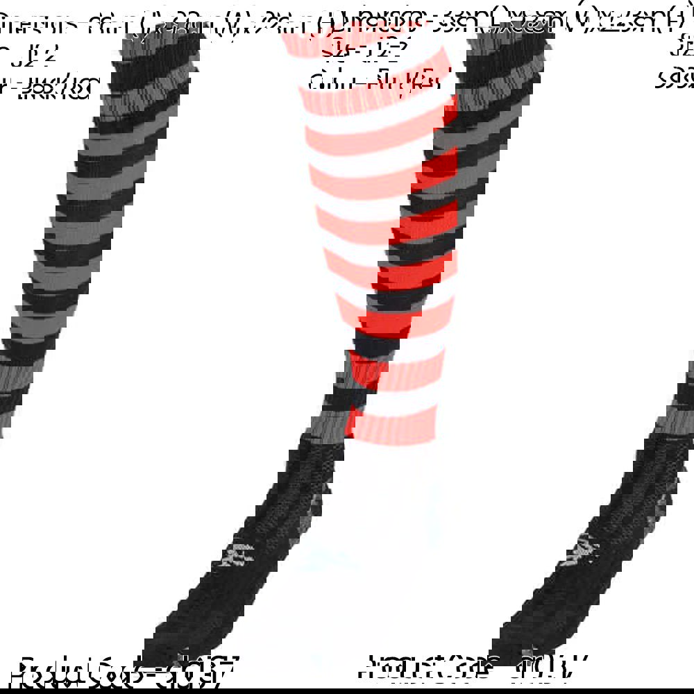 JUNIOR Size 12-2 Hooped Stripe Football Socks - BLACK/RED - Contoured Ankle