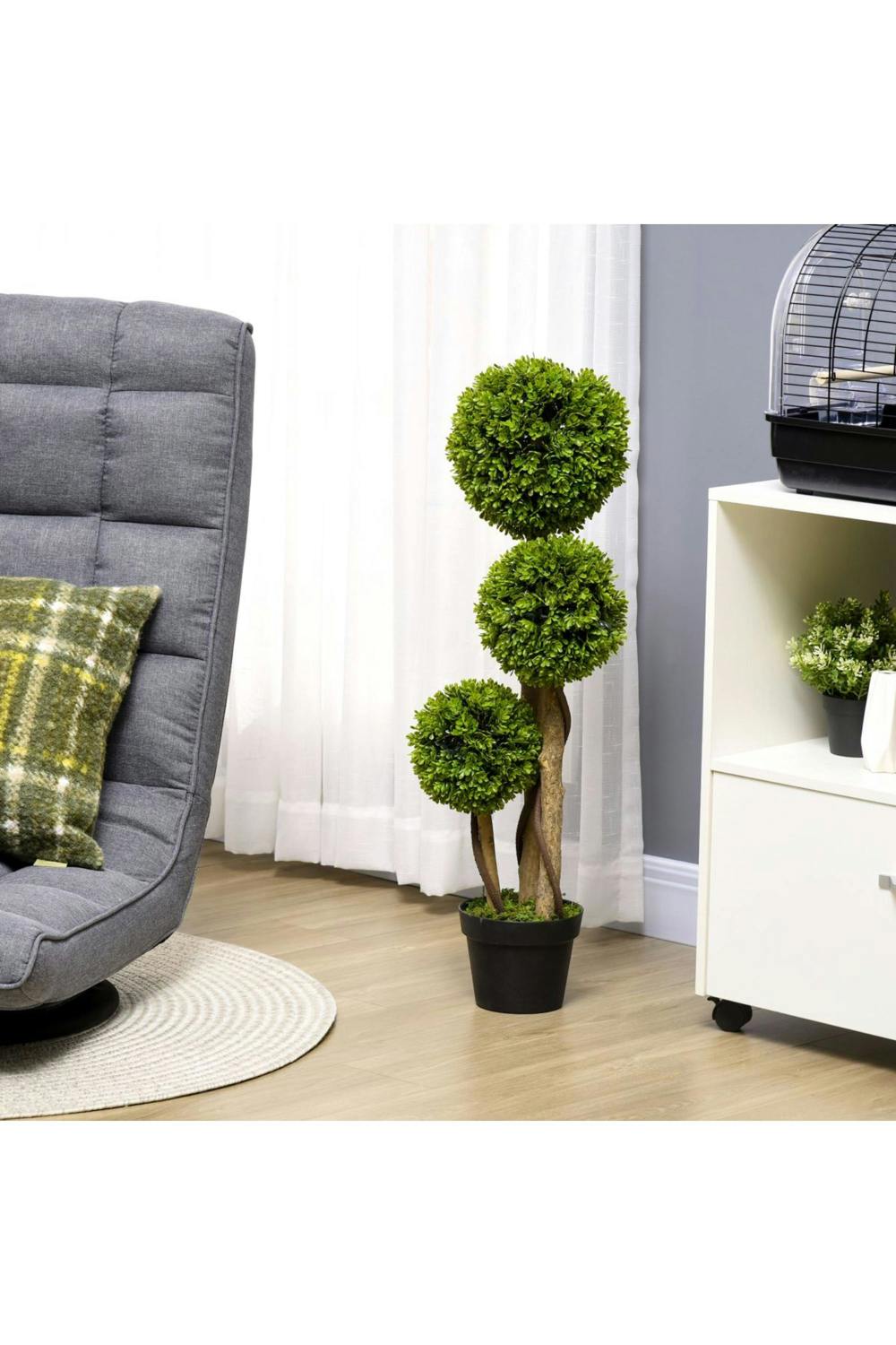 Dyzi Artificial Boxwood Triple Ball Topiary Tree 90cm Potted Décor