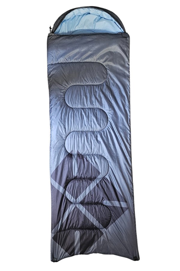 The grey OLPRO X Stafford Sleeping bag closed on a white background.