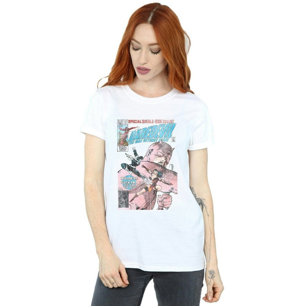 Marvel Womens/Ladies Daredevil Distressed Bullseye Vs Elektra Cover Cotton Boyfriend T-Shirt - White