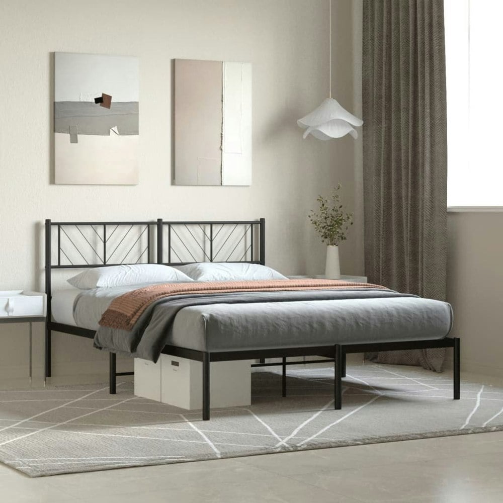 Berkfield Metal Bed Frame with Headboard Black 140x200 cm