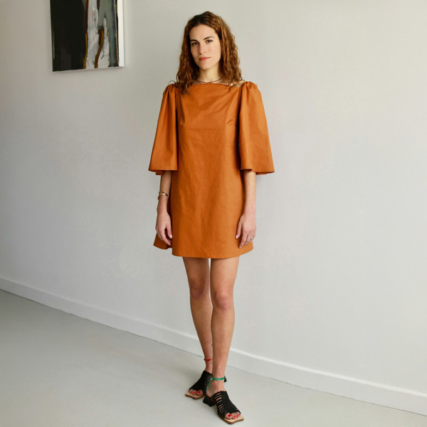 Blue Nude ~ Slow Fashion Brand - Delphine Cotton Mini Dress in Rust Orange