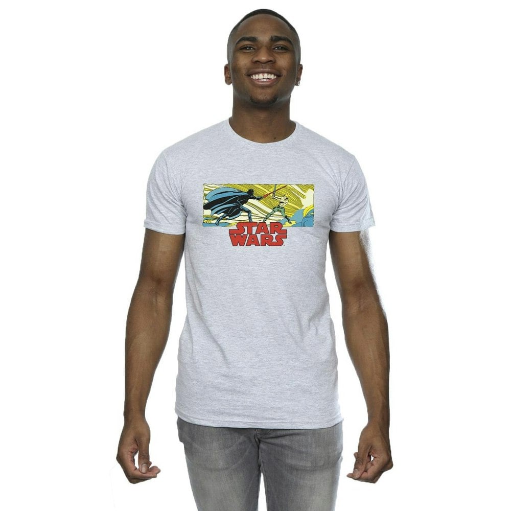 Star Wars Mens Comic Strip Luke And Vader T-Shirt - Sports Grey
