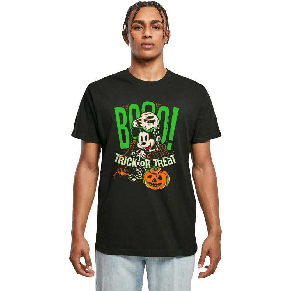 Disney Mens Boo Trick Or Treat Mickey Mouse Cotton T-Shirt - Black