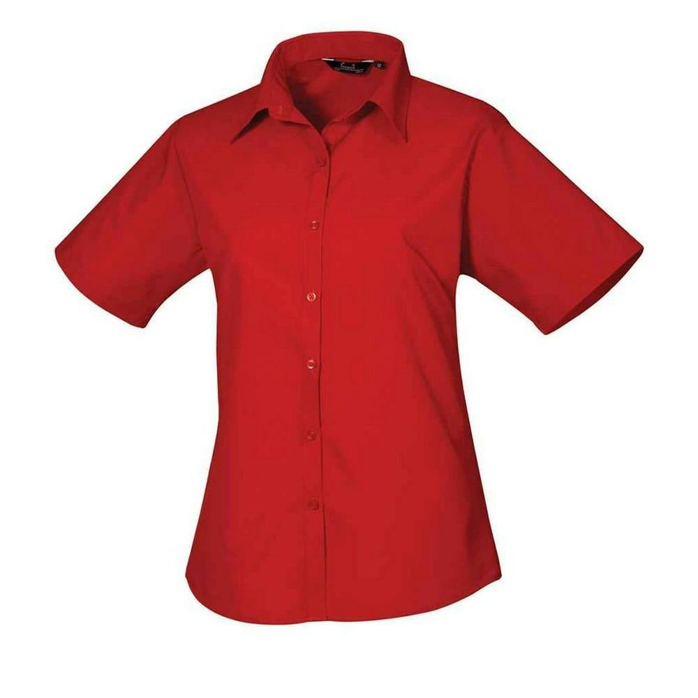 Premier Womens/Ladies Poplin Short-Sleeved Blouse - Red - Red - 65% Polyester/35% Cotton Poplin