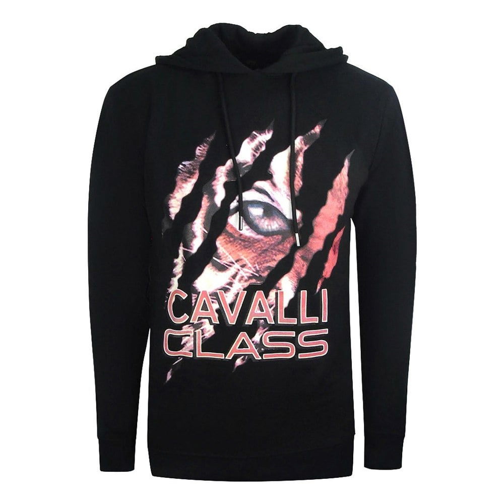 Cavalli Class Peeking Tiger Design Black Hoodie L