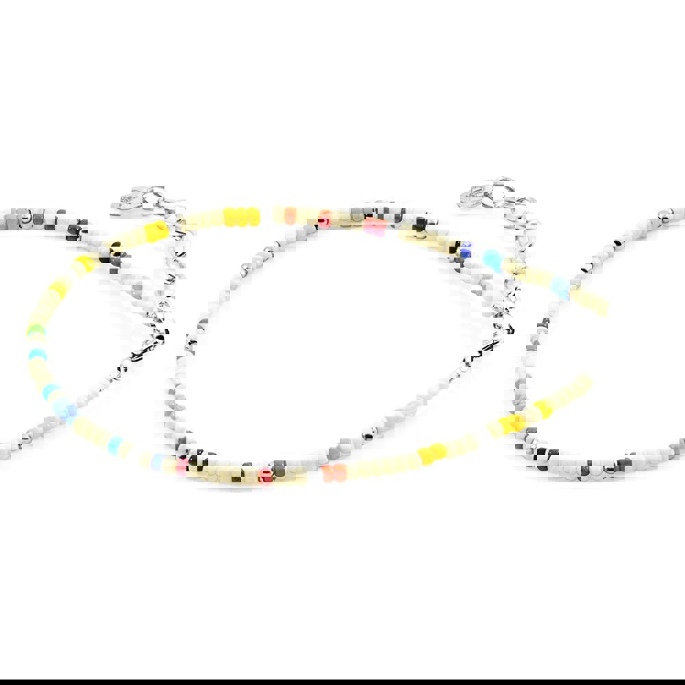Anchor & Crew Off White - Multicoloured Ellie Silver and Miyoko Glass Bracelet