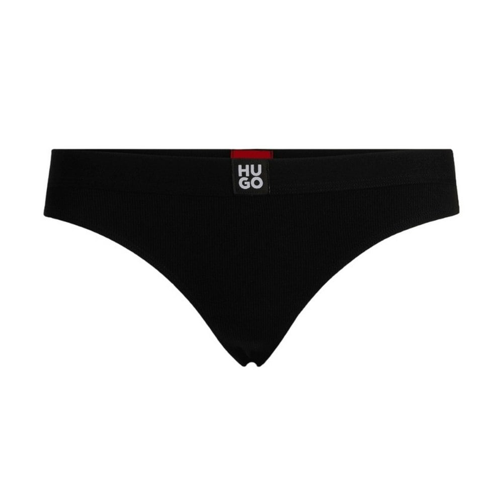 Hugo Womens/Ladies Stacked Logo Ribbed Thong - Black