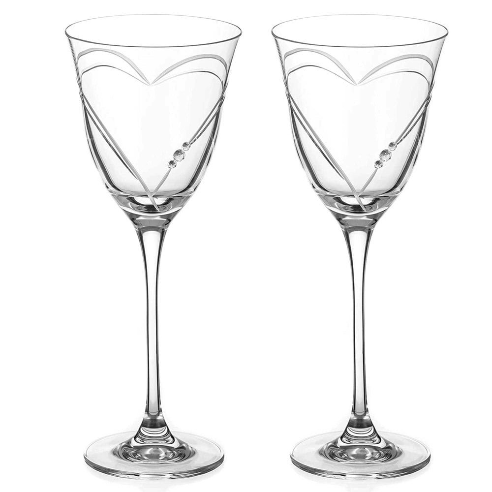 Diamante Beloved Hearts Crystal Red Wine Glasses - Set of 2