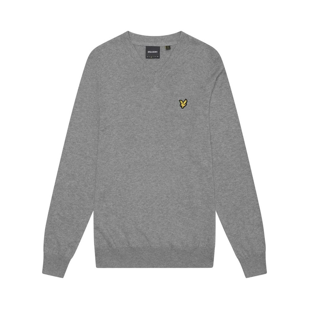 Lyle & Scott Mens Cotton Merino V Neck Jumper - Mid Grey Marl