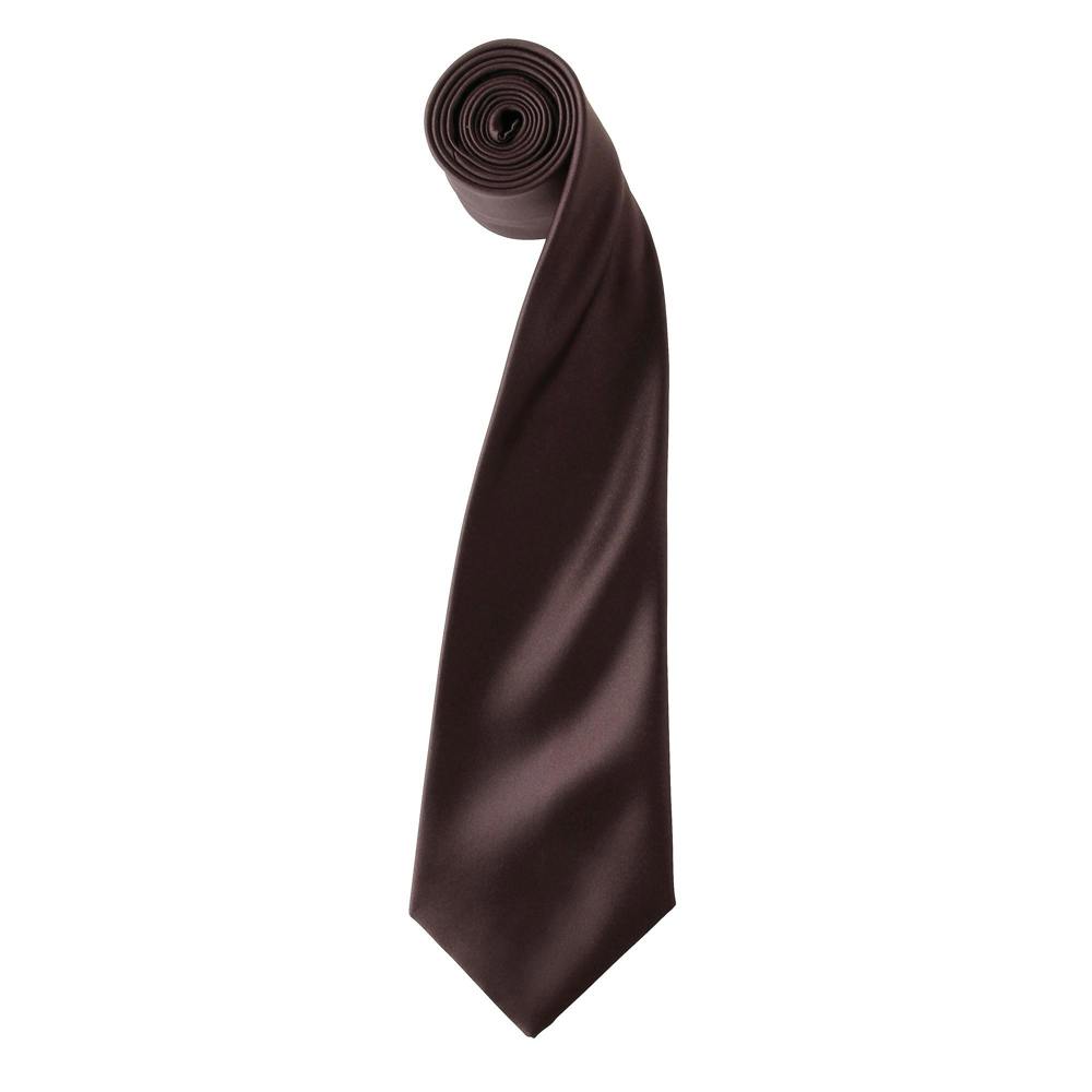 Premier Mens Plain Satin Tie (Narrow Blade) - Brown - One Size - Brown