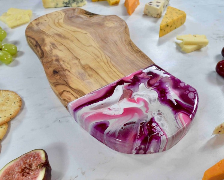 Pink Chopping Board - Olive Wood Cheese Board - Unique Gifts for Girlfriend - Cheese Lover Gifts - Foodie Gifts - Mothers Day Gifts