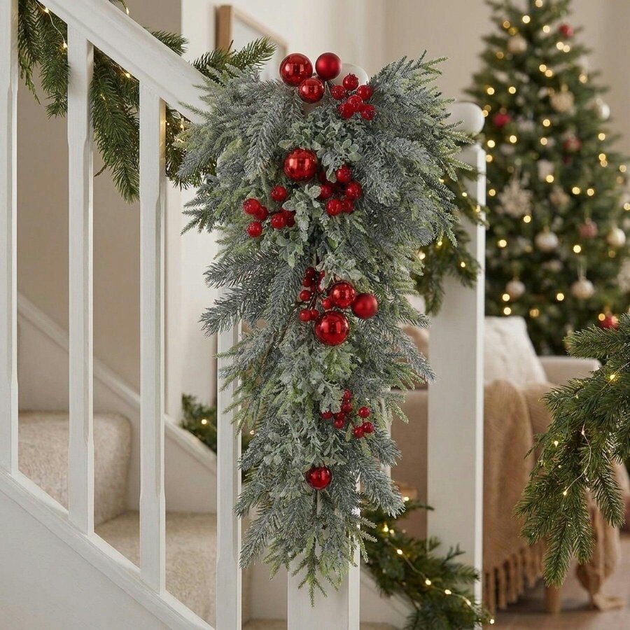 Garden Greatness Frosted Greenery and Red Berries Christmas Swag