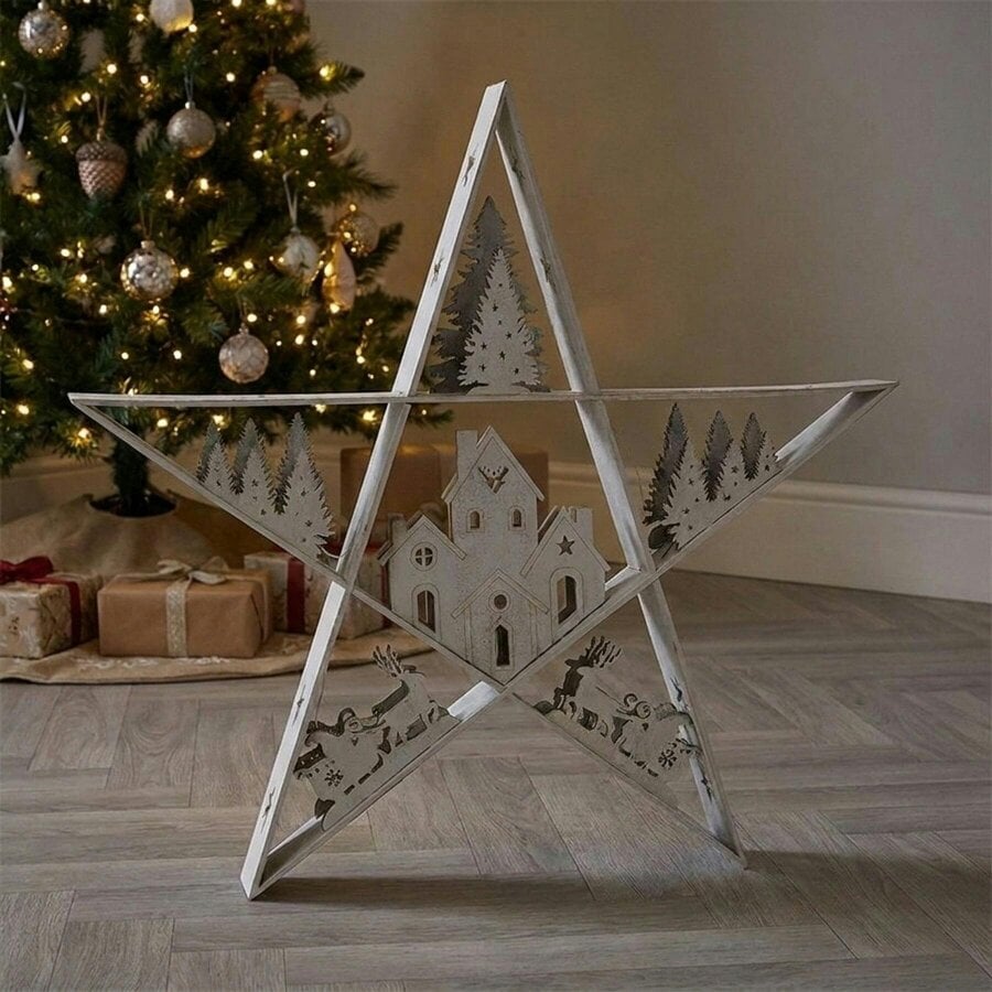 Garden Greatness Plywood Star Warm White LED Light