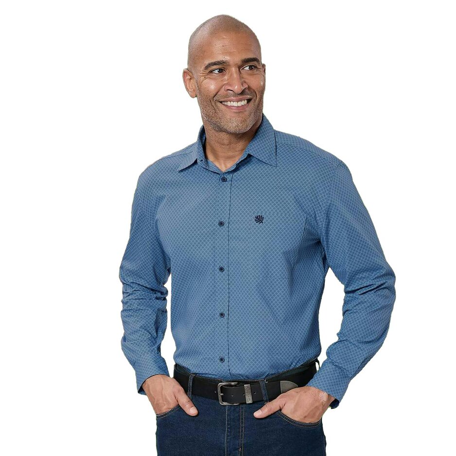 Atlas For Men Mens Patterned Poplin Shirt - Blue