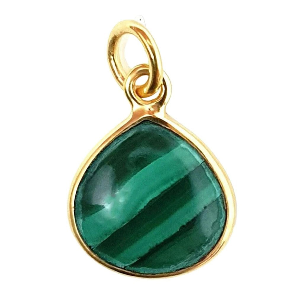 18ct Gold Vermeil Round Malachite Gemstone Crystal Bezel Pendant