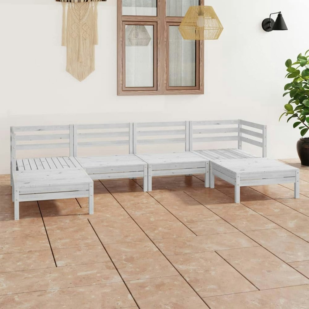 Berkfield 6 Piece Garden Lounge Set White Solid Wood Pine