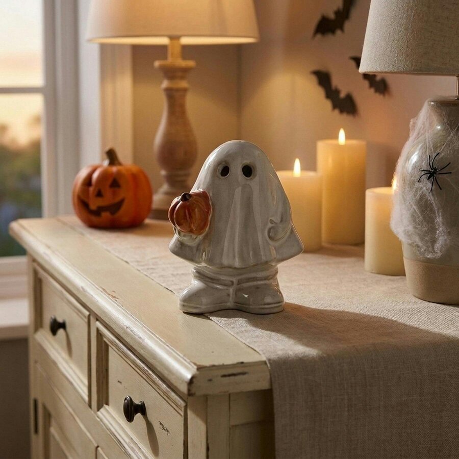 Garden Greatness Whimsical Ceramic Light-Up Ghost Ornament