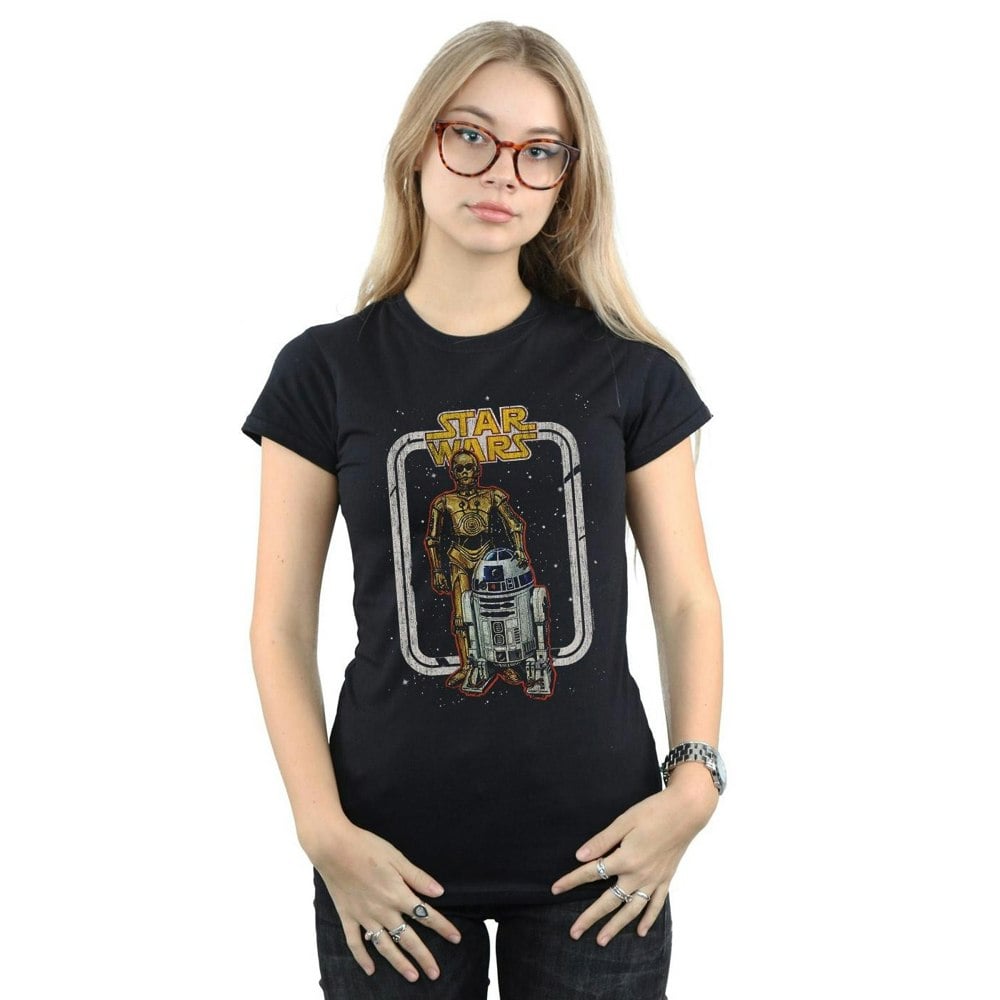 Star Wars Womens/Ladies R2-D2 And C-3PO Vintage Cotton T-Shirt - Black