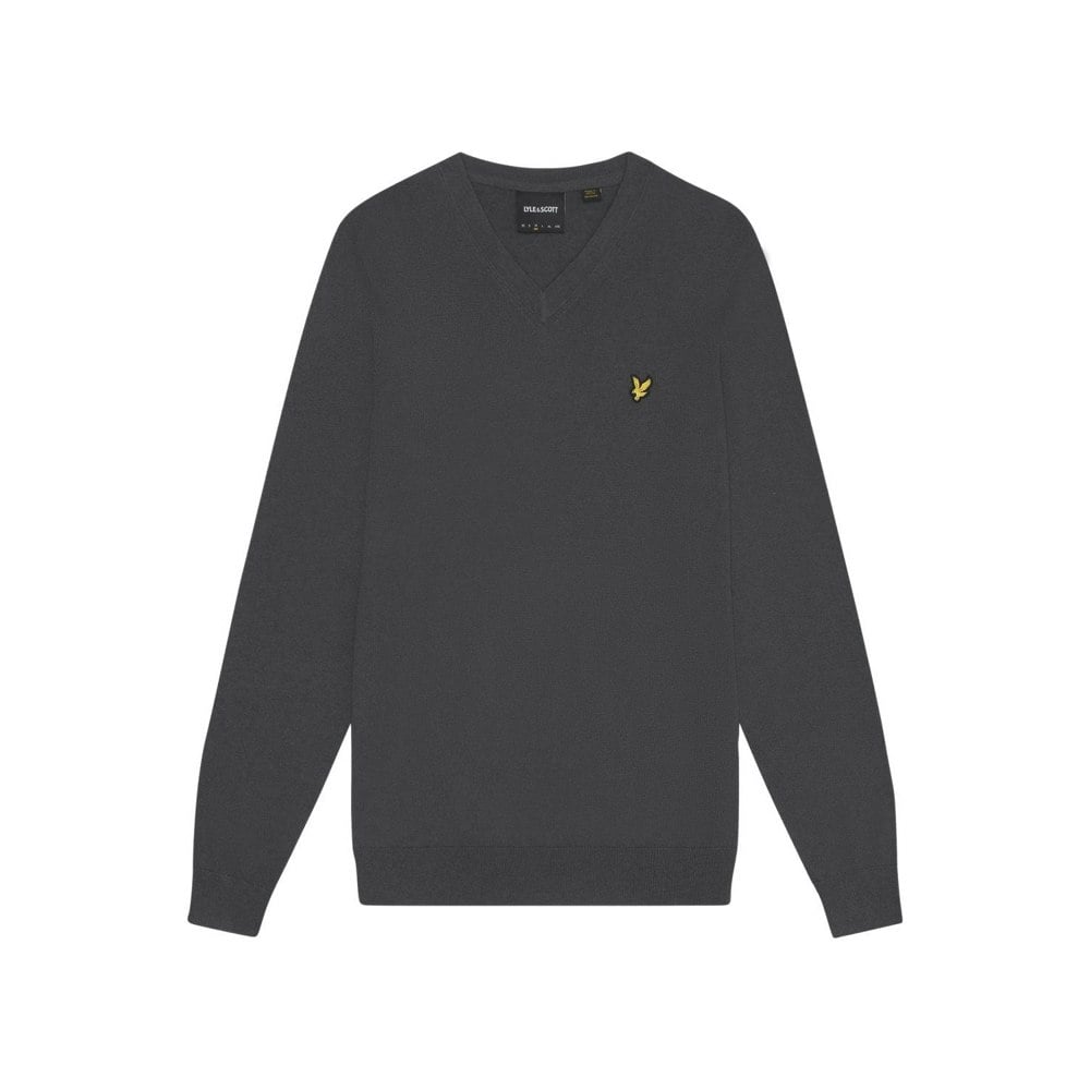 Lyle & Scott Mens Cotton Merino V Neck Jumper - Gunmetal