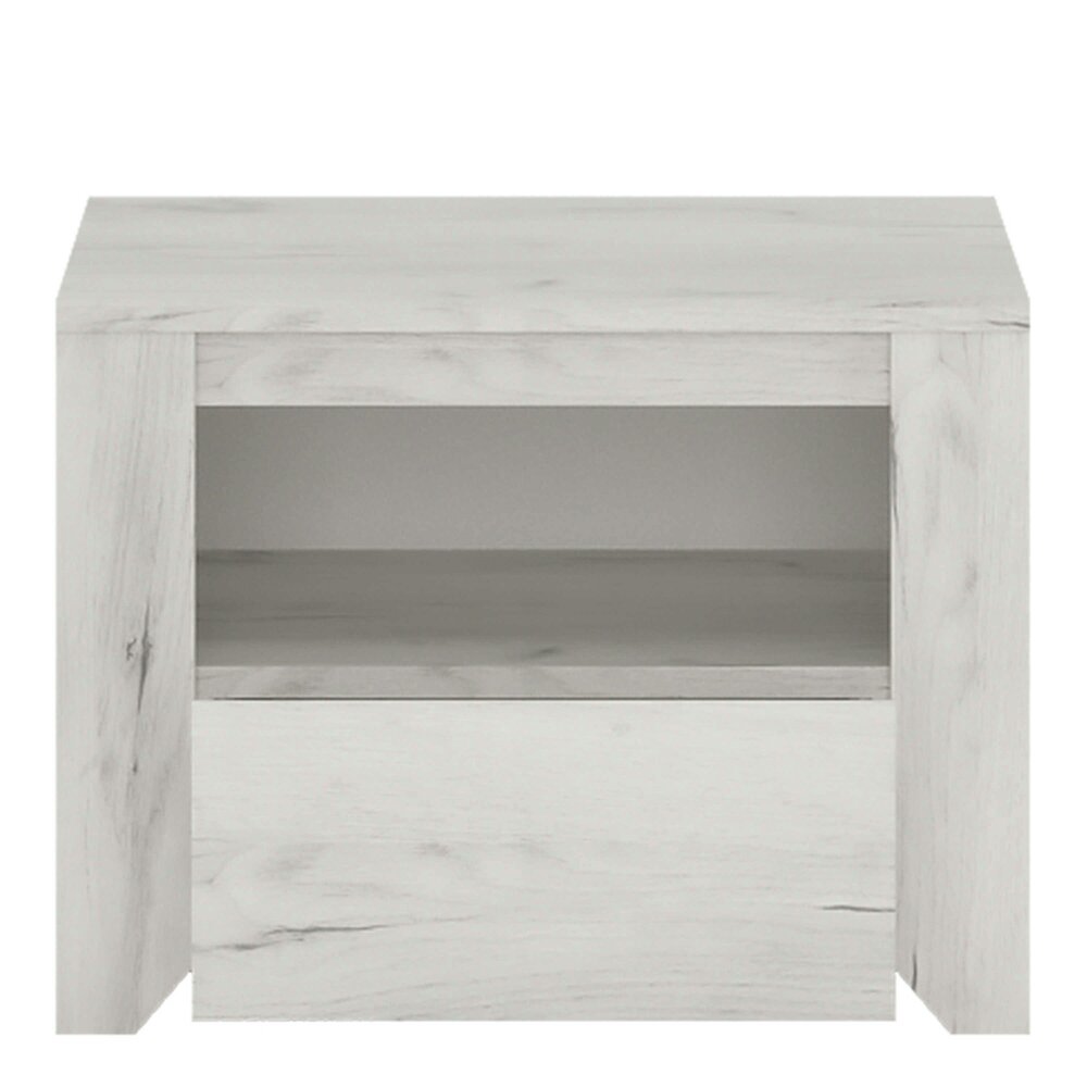 Wyld Haus Norwich Aged Effect Soft Grey Wood Veneer Bedside Cabinet 1 Drawer