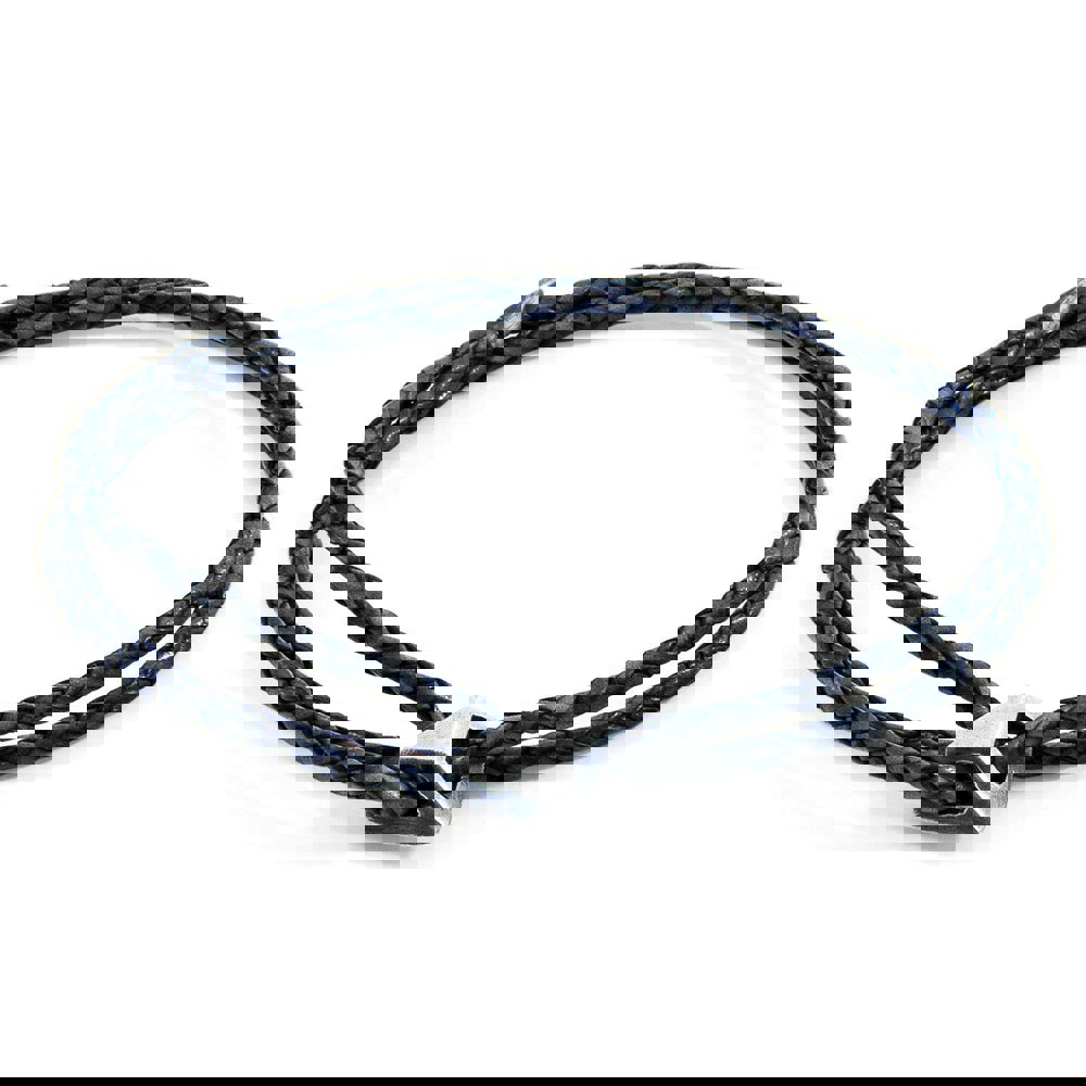 Anchor & Crew Indigo Blue Arthur Silver and Braided Leather SKINNY Bracelet
