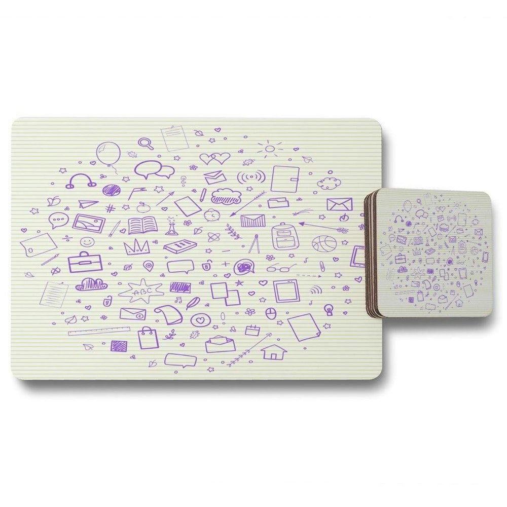Abstract line pattern with school supplies (Placemat & Coaster Set) - Andrew Lee Home and Living
