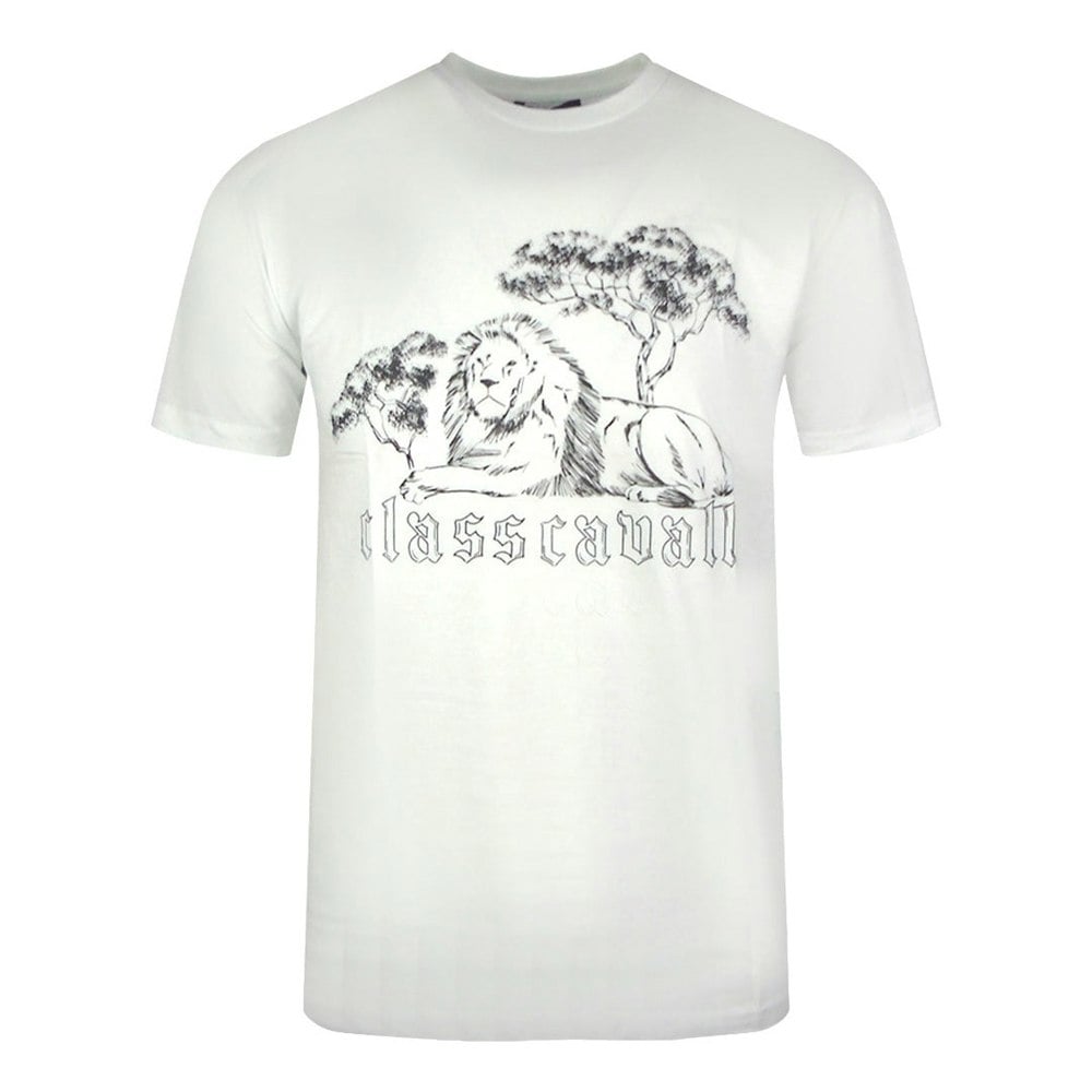 Cavalli Class Resting Lion Design White T-Shirt