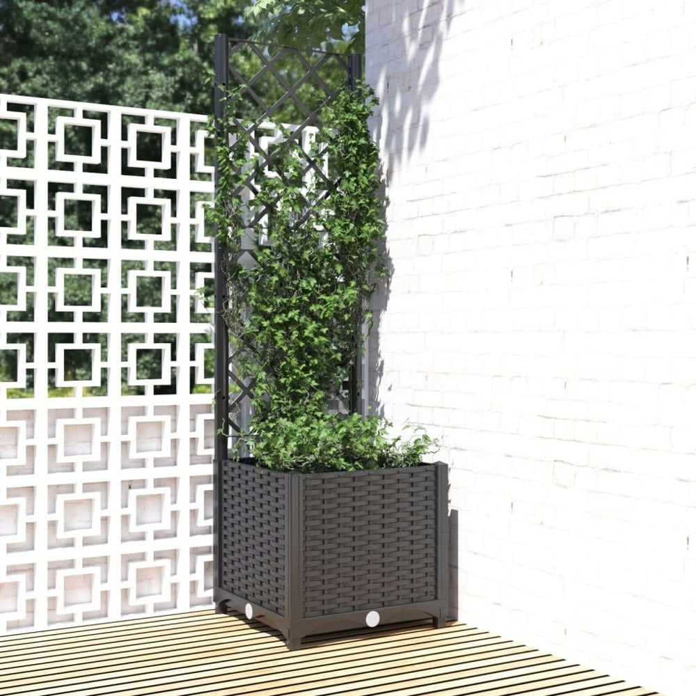 Berkfield Garden Planter with Trellis Black 40x40x136 cm PP