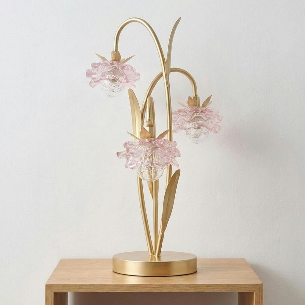 Garden Greatness Three Stem Pink Glass Flower LED Table Lamp