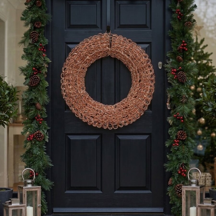 Garden Greatness Large Rose Gold Festive Metallic Looped LED Wreath